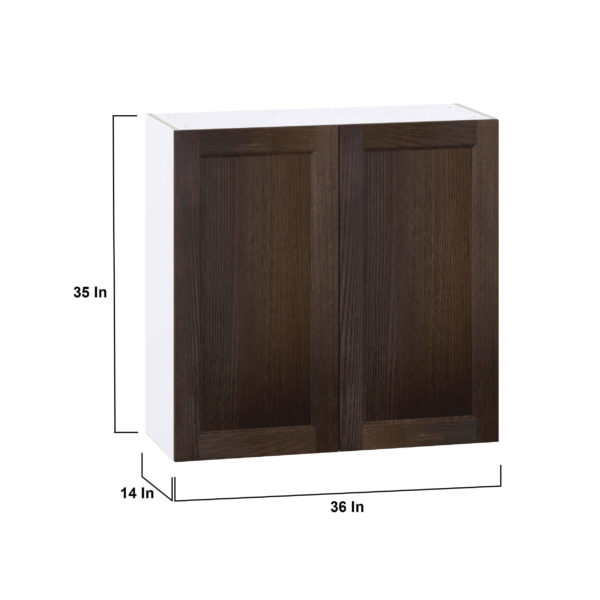 Summerina Chestnut Solid Wood Recessed Assembled Wall  Cabinet with 2 Full High Doors (36 in. W x 35 in. H x 14 in. D)