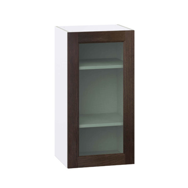 Summerina Chestnut Solid Wood Assembled Wall  Cabinet with a Full High Glass Door (18 in. W x 35 in. H x 14 in. D)