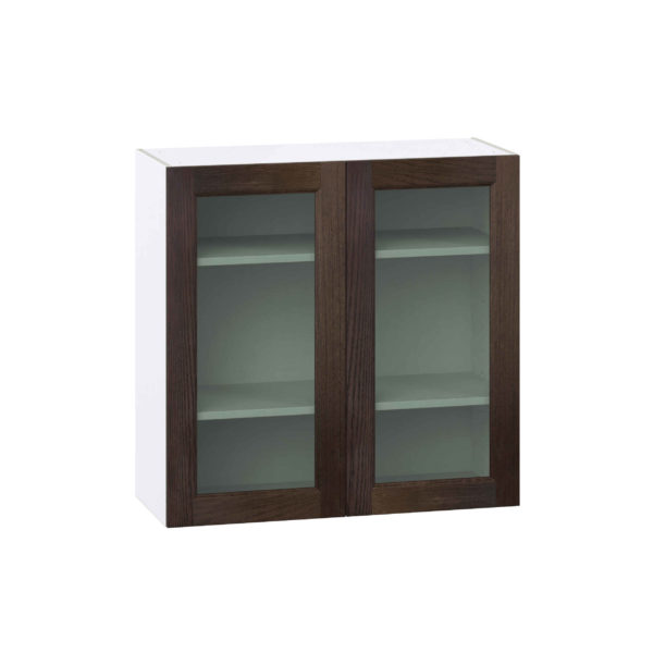 Summerina Chestnut Solid Wood Assembled Wall  Cabinet with 2 Glass Doors (36 in. W x 35 in. H x 14 in. D)