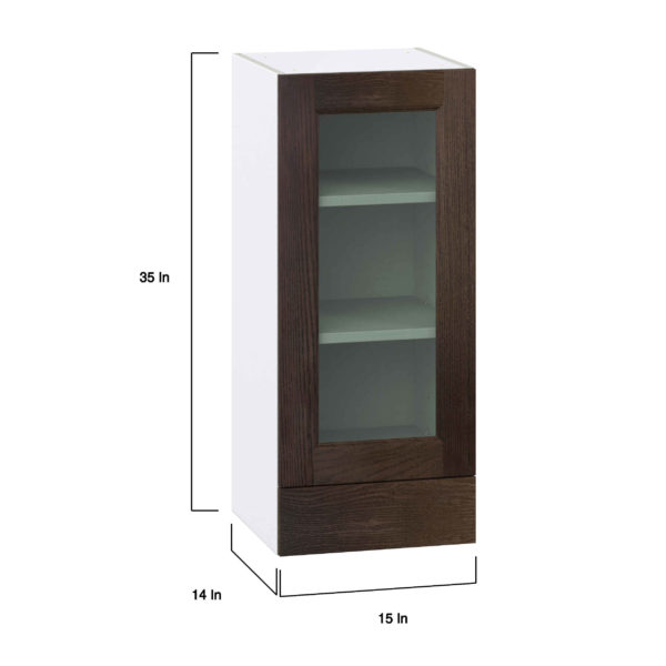 Summerina Chestnut Solid Wood Assembled Wall  Cabinet with a Glass Door and a 5 in. Drawer (15 in. W x 35 in. H x 14 in. D)