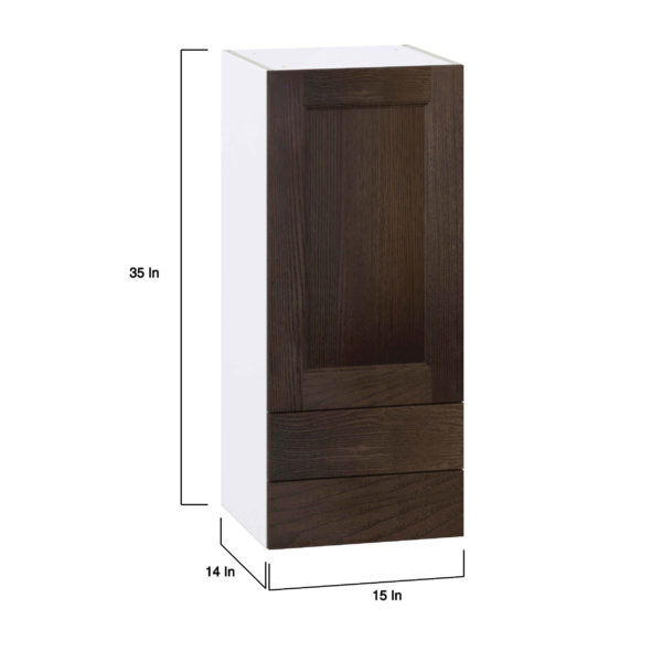 Summerina Chestnut Solid Wood Recessed Assembled Wall  Cabinet with a Door and Two 5 in. Drawers (15 in. W x 35 in. H x 14 in. D)