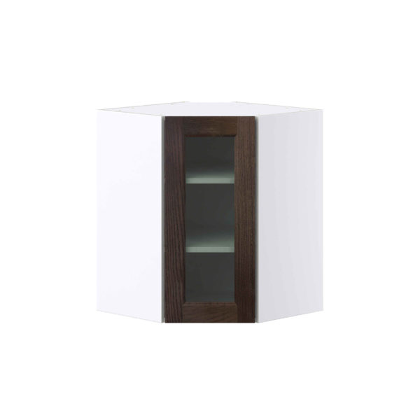 Summerina Chestnut Solid Wood Assembled Corner Wall Cabinet with a Glass Door (24 in. W x 30 in. H x 24 in. D)