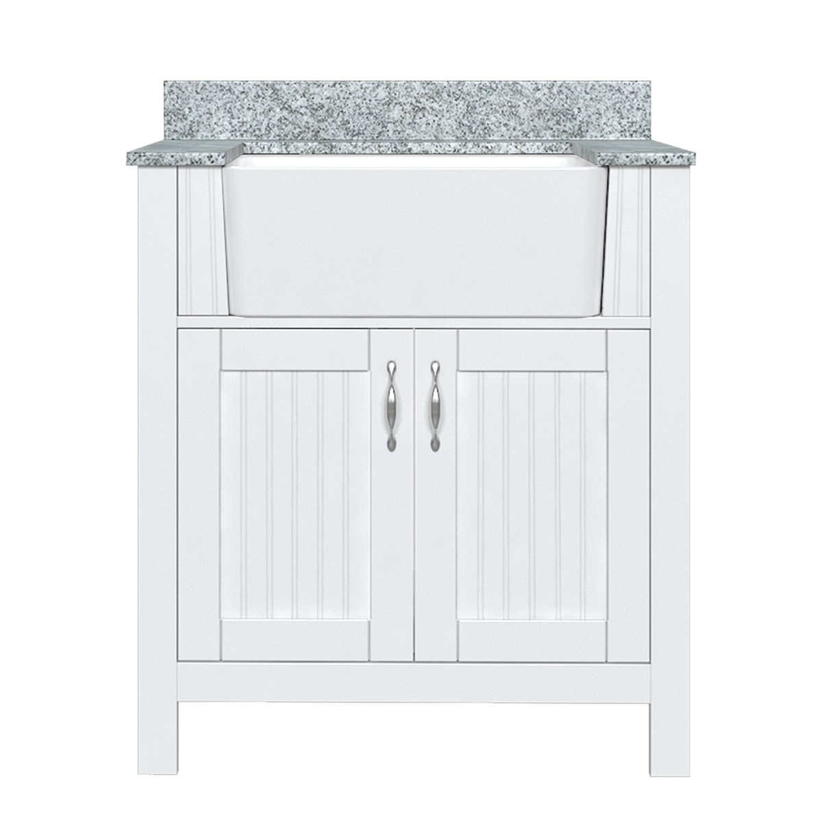 Devonshire 31 in. W x 19 in. D Bath Vanity in Bright White with Granite Vanity Top in Viscont White with Farmhouse Sink