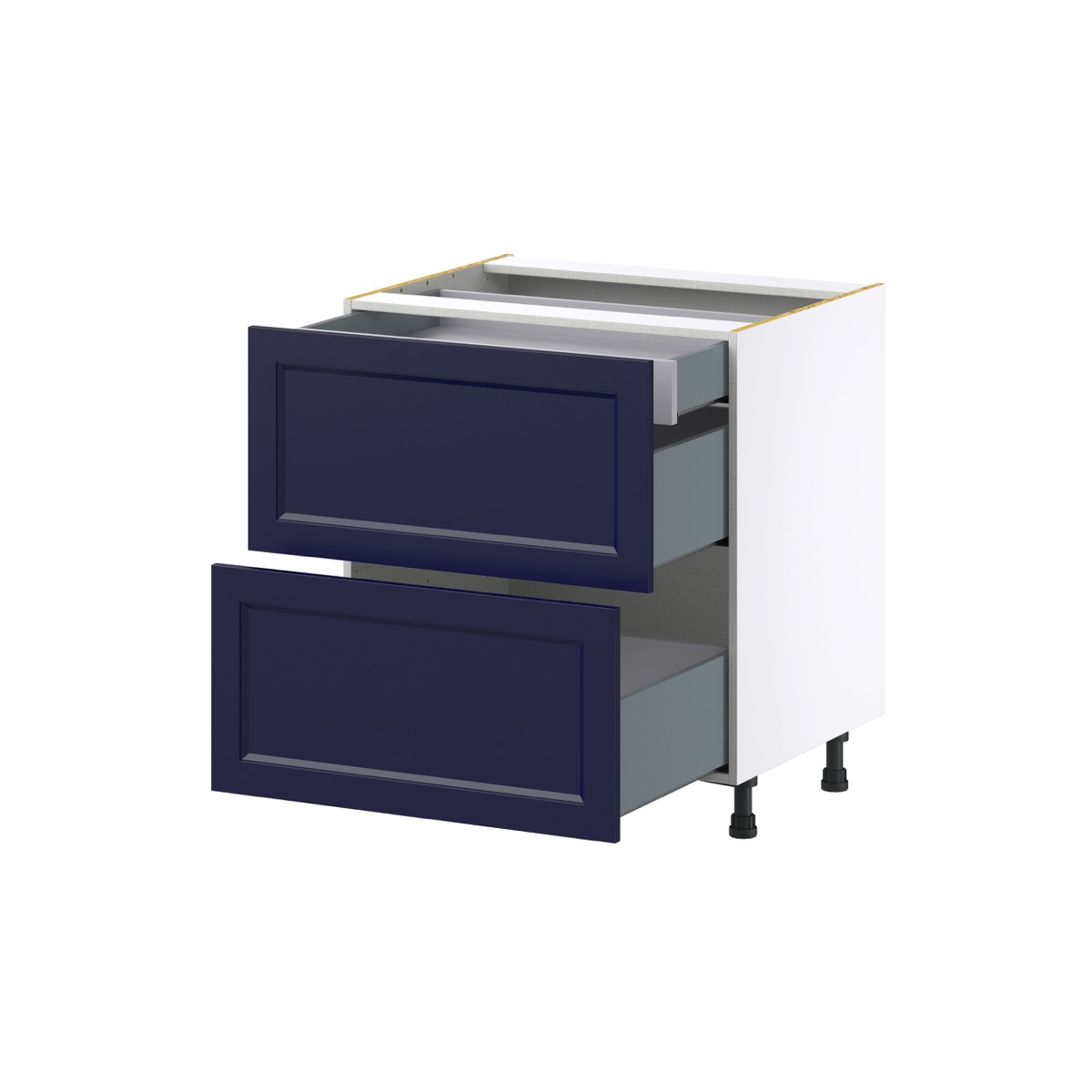 Camellia Painted Midnight Blue Recessed Assembled Base Cabinet with 2 Drawers and 1 Inner Drawer (30 in. W x 34.5 in. H x 24 in. D)