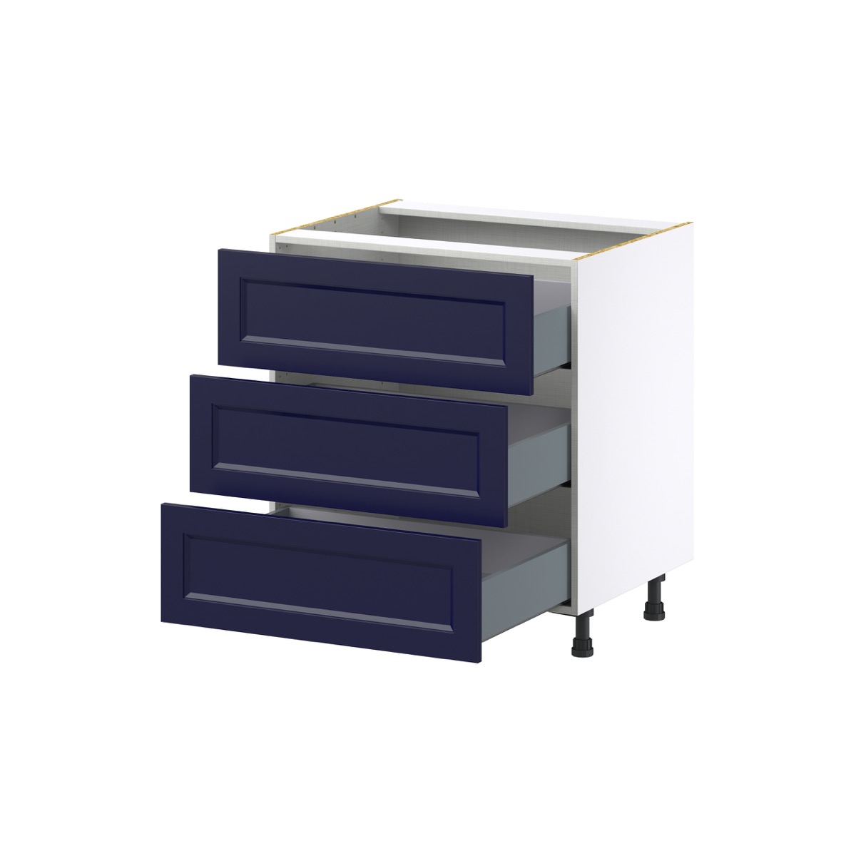 Camellia Painted Midnight Blue Recessed Assembled Base Cabinet with Three 10 in. Drawers (30 in. W x 34.5 in. H x 24 in. D)