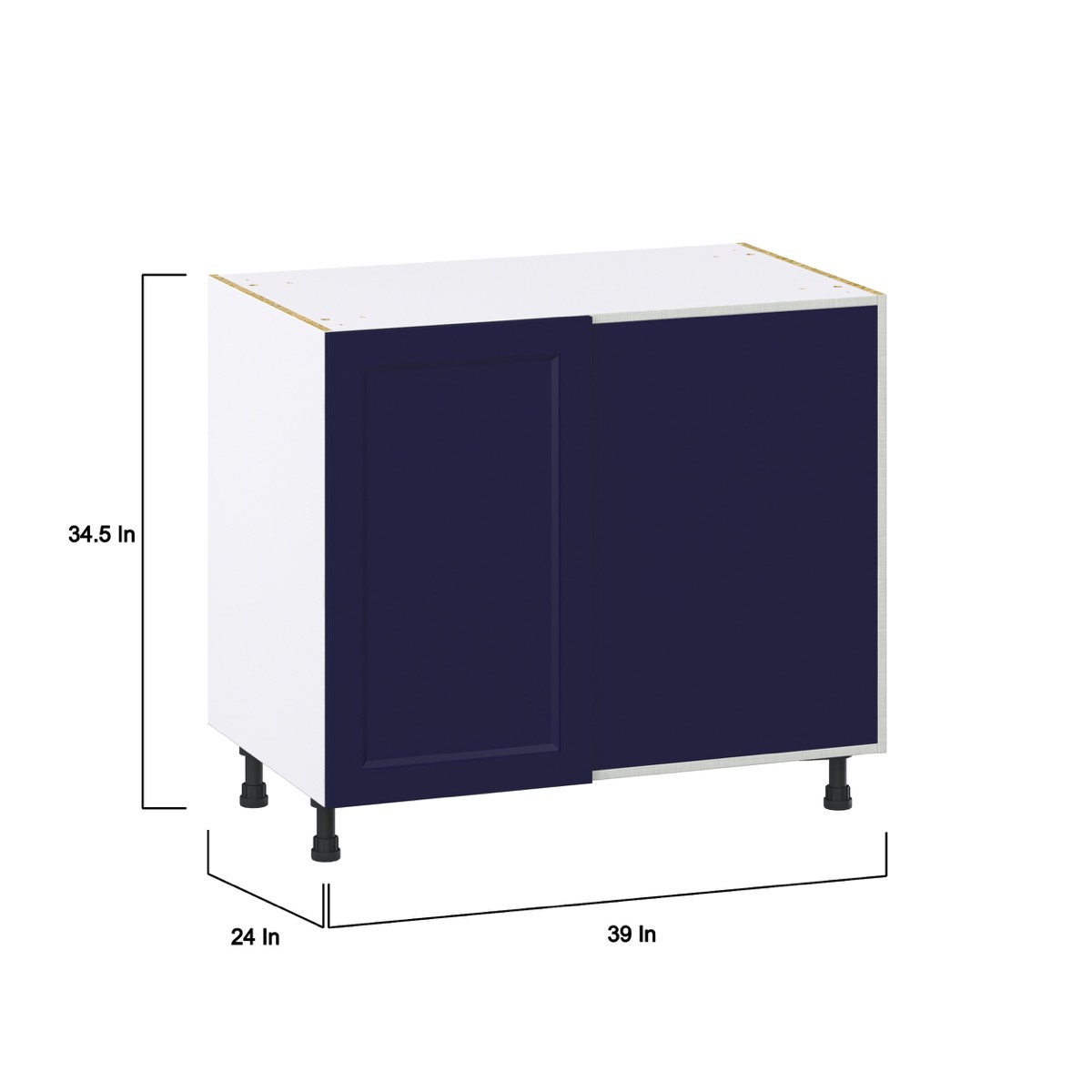 Camellia Painted Midnight Blue Recessed Assembled Blind Base Corner  Cabinet Right Open (39 in. W x 34.5 in. H x 24 in. D)