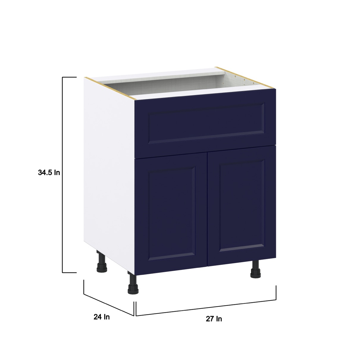 Camellia Painted Midnight Blue Recessed Assembled Base Cabinet with 2 Doors and a 10 in. Drawer (27 in. W X 34.5 in. H X 24 in. D)