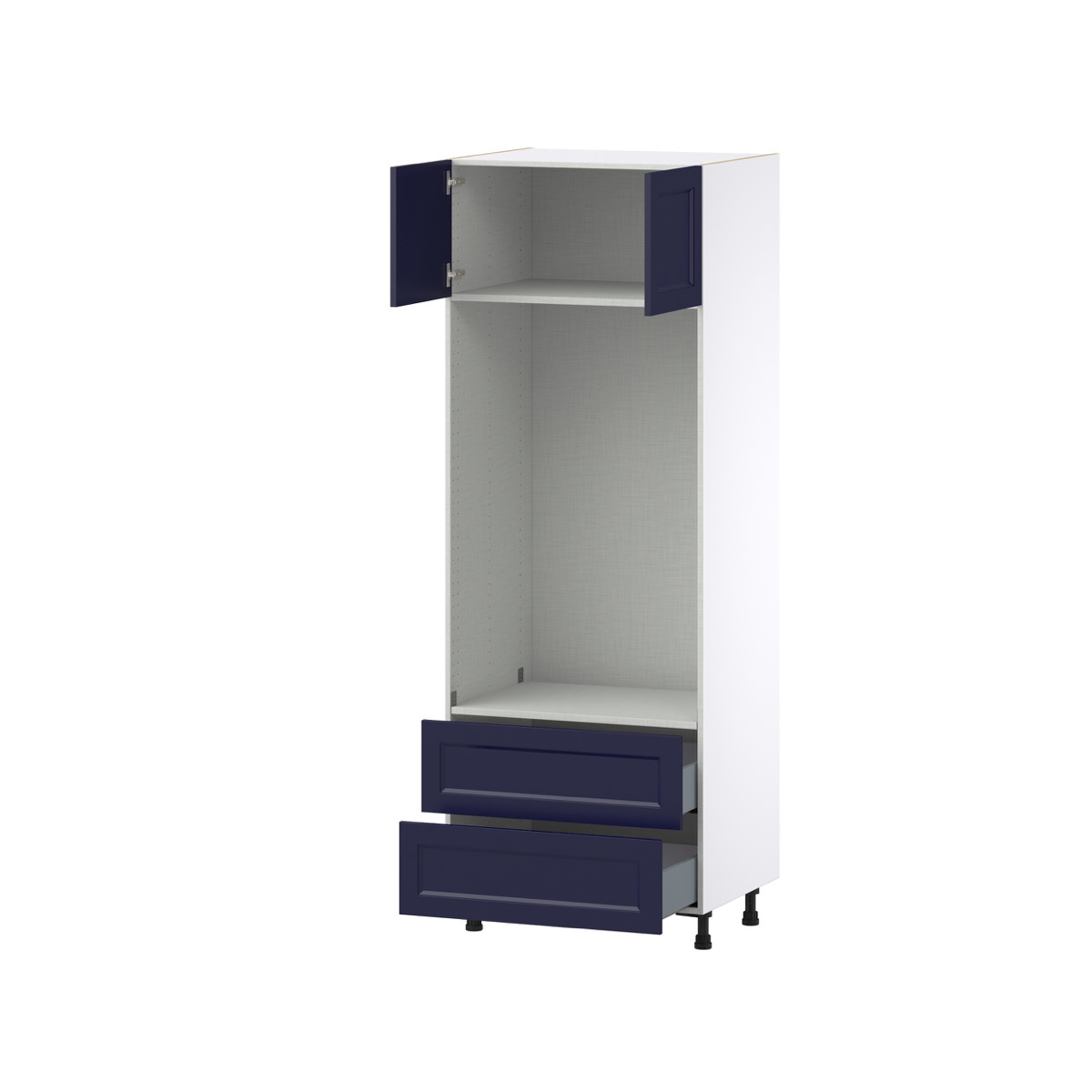 Camellia Painted Midnight Blue Recessed Assembled Pantry Micro/Oven Combo  Cabinet with 2 Drawers  (30 in. W x 84.5 in. H x 24 in. D)