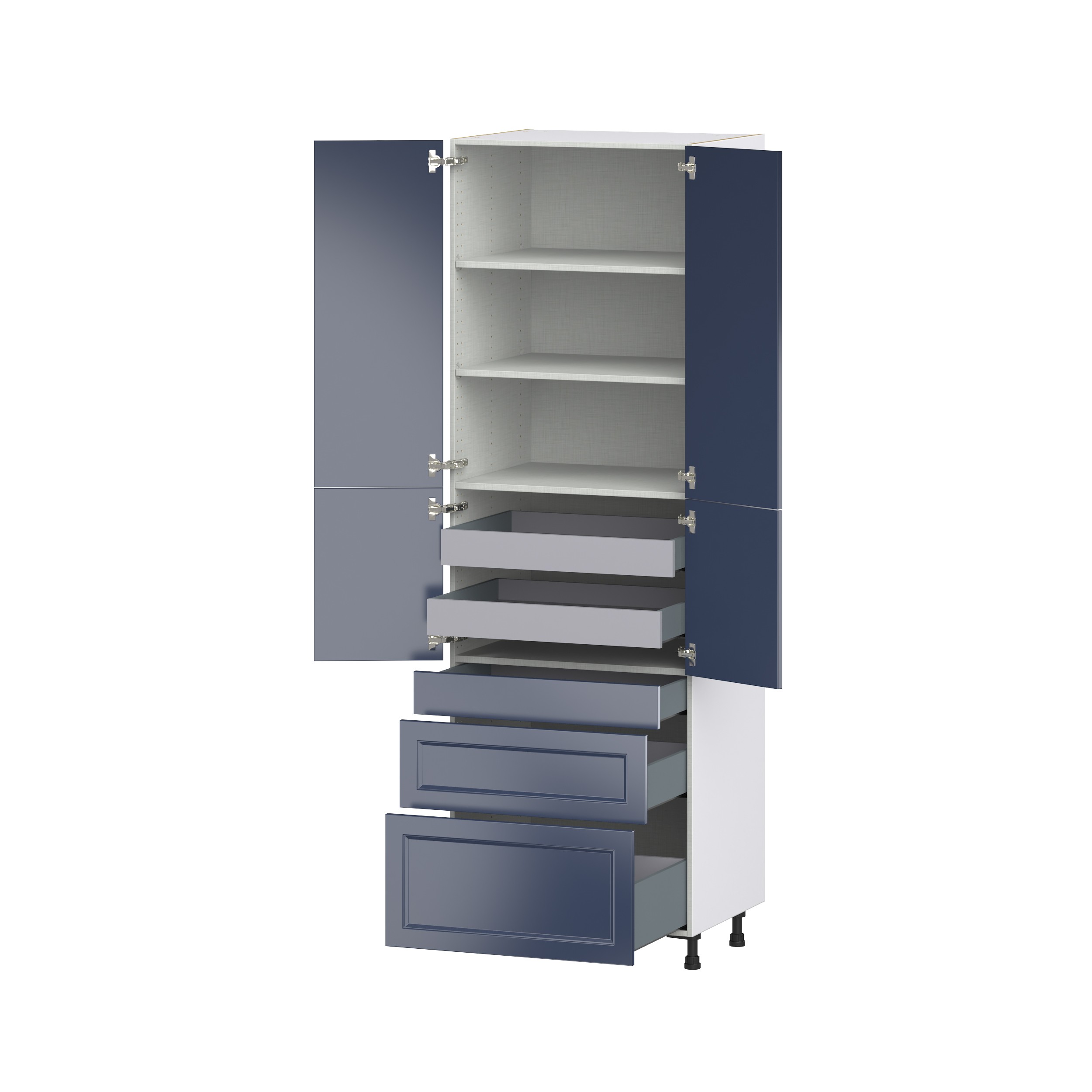 Camellia Painted Midnight Blue Recessed Assembled Pantry Cabinet with 3 Drawers and 2 Inner Drawers (30 in. W x 94.5 in. H x 24 in. D)