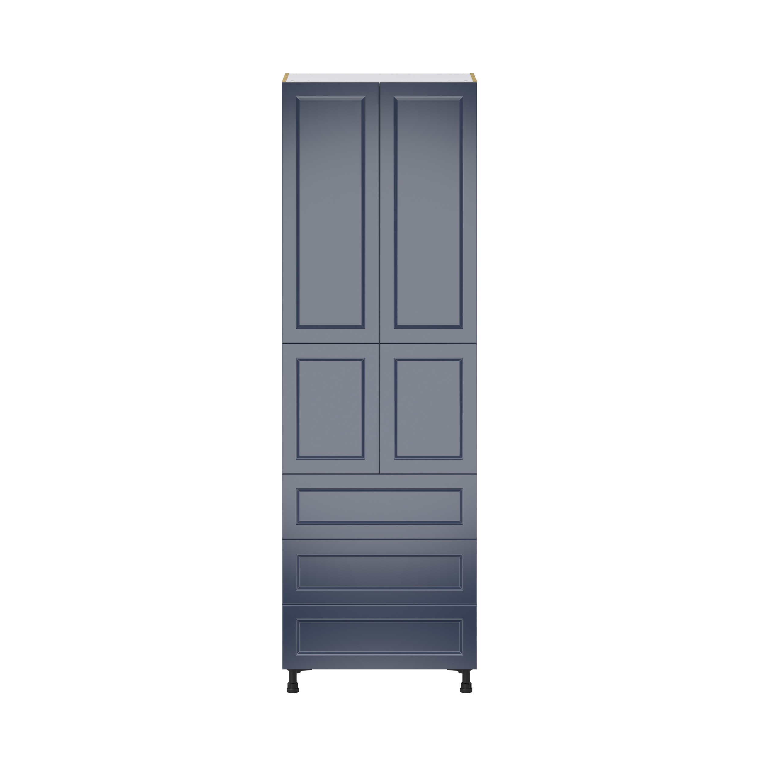 Camellia Painted Midnight Blue Recessed Assembled Pantry Cabinet 4 Doors with 3 Drawers and 2 Inner Drawers (30 in. W X 94.5 in. H X 24 in. D)