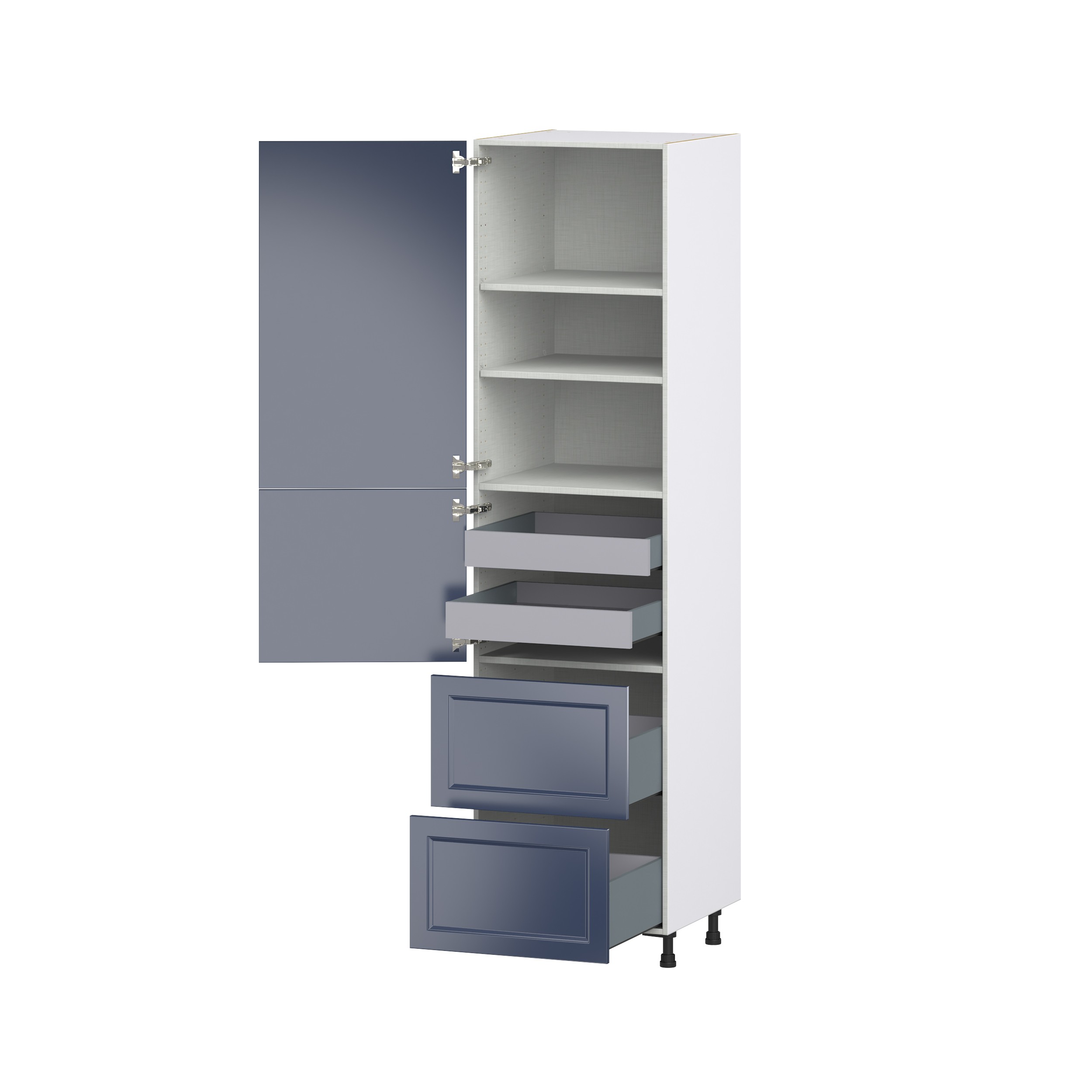 Camellia Painted Midnight Blue Recessed Assembled Pantry Cabinet 1 Doors with 2 Drawers and 2 Inner Drawers (24 in. W X 94.5 in. H X 24 in. D)