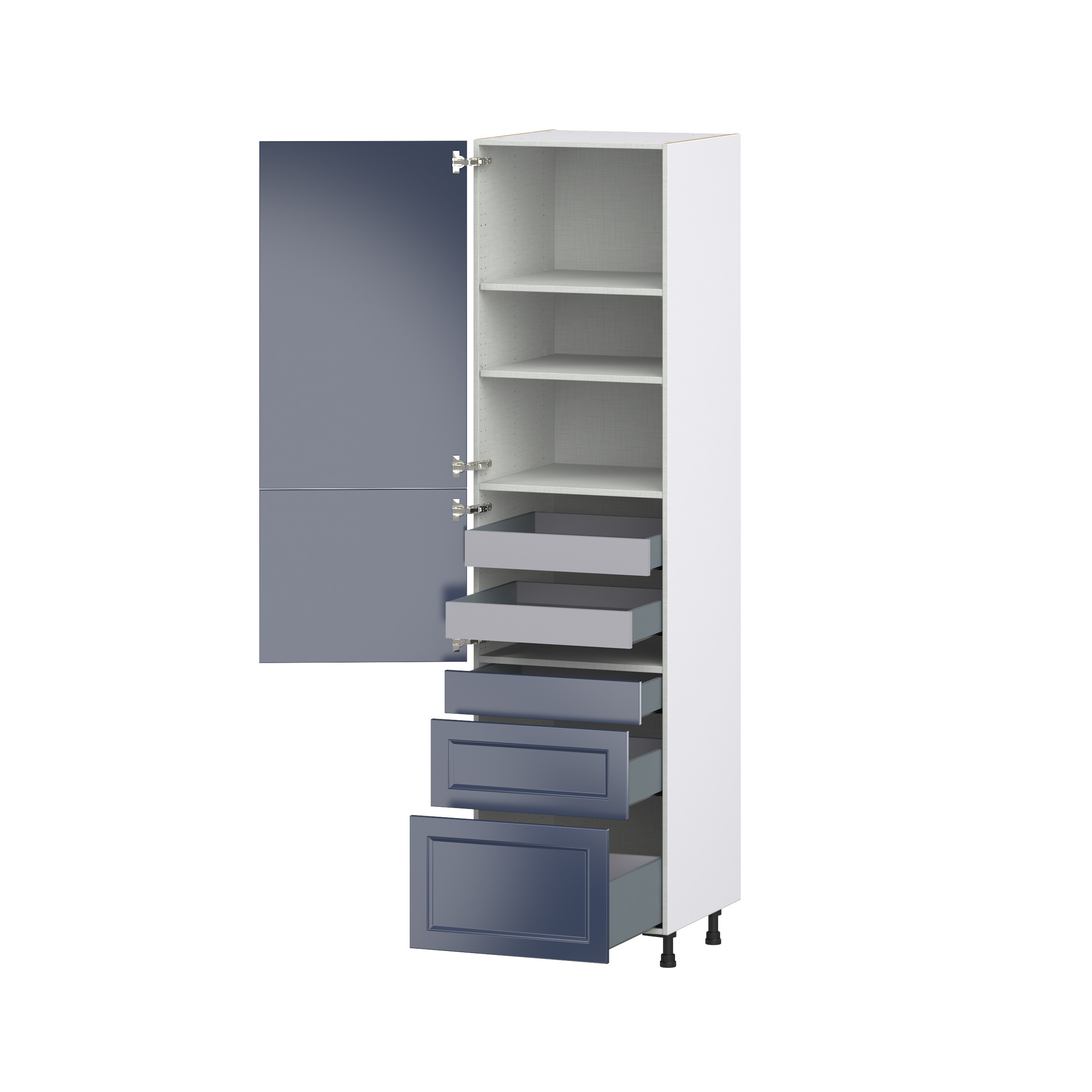 Camellia Painted Midnight Blue Recessed Assembled Pantry Cabinet with 3 Drawers and 2 Inner Drawers (24 in. W X 94.5 in. H X 24 in. D)