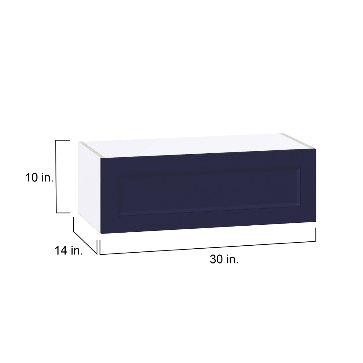 Camellia Painted Midnight Blue Recessed Assembled Wall Bridge Cabinet with Lift Up Door (30 in. W X 10 in. H X 14 in. D)