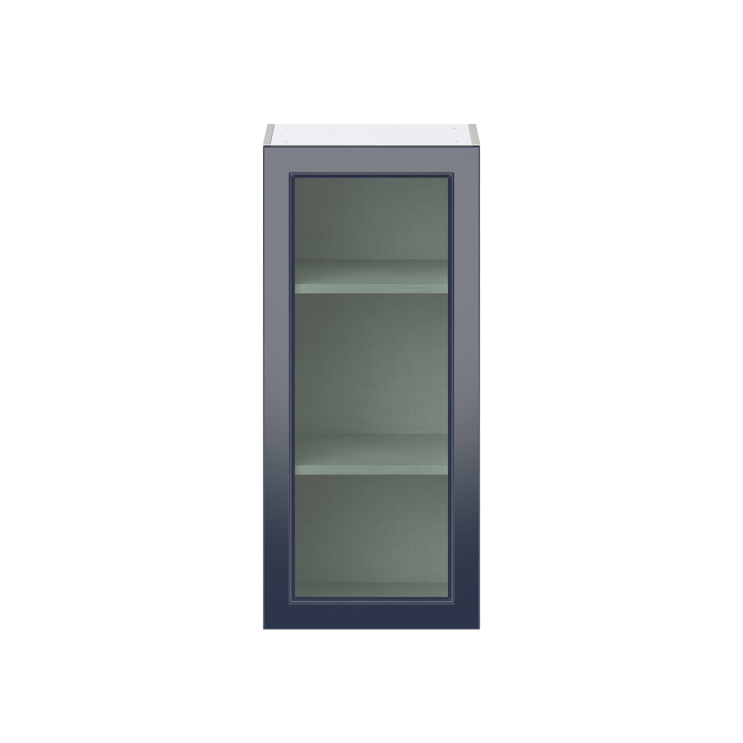 Camellia Painted Midnight Blue Recessed Assembled Wall Cabinet with a Full High Glass Door (18 in. W x 40 in. H x 14 in. D)