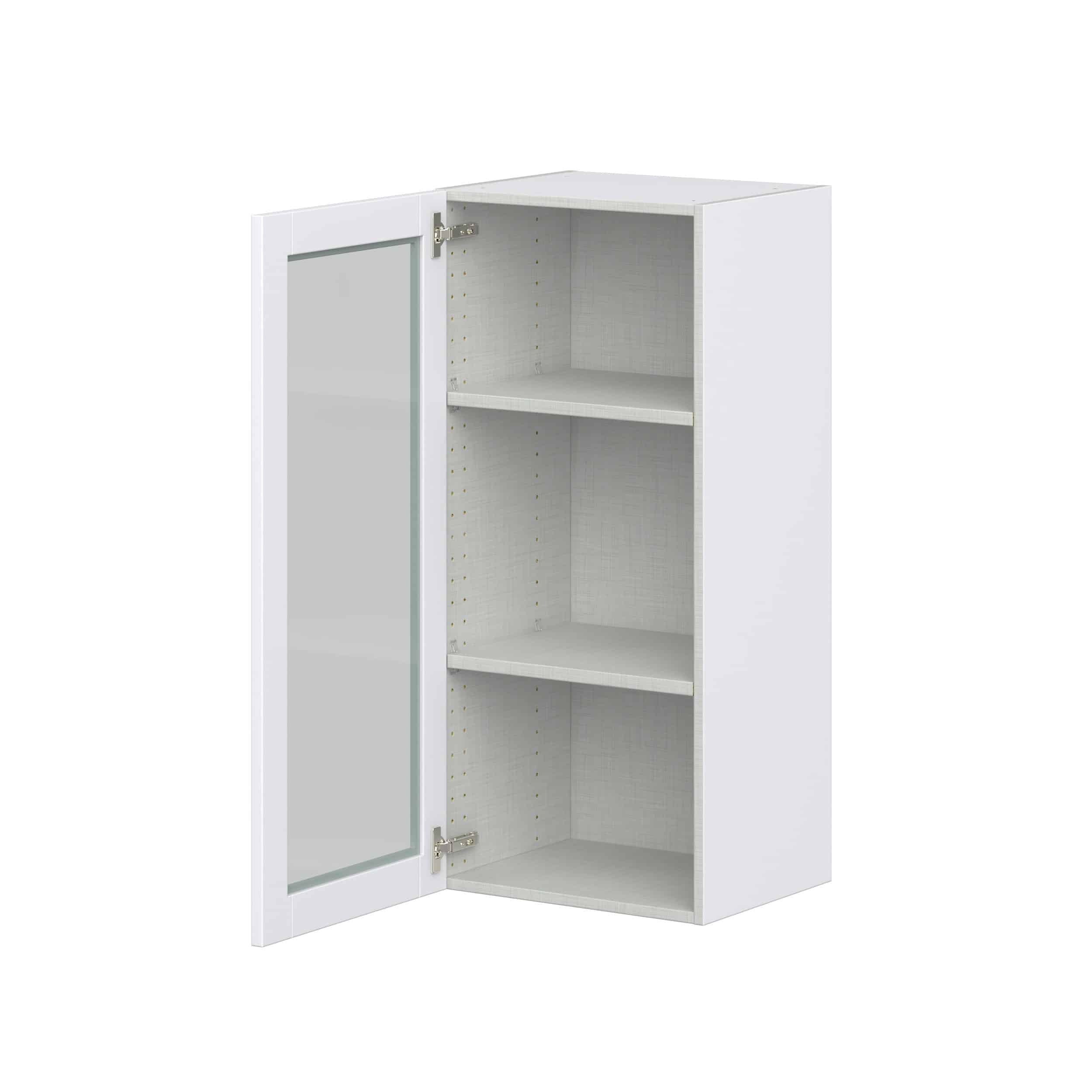 Bright White Shaker Bright White Assembled Wall Cabinet with a Full High Glass Door (18 in. W x 40 in. H x 14 in. D)