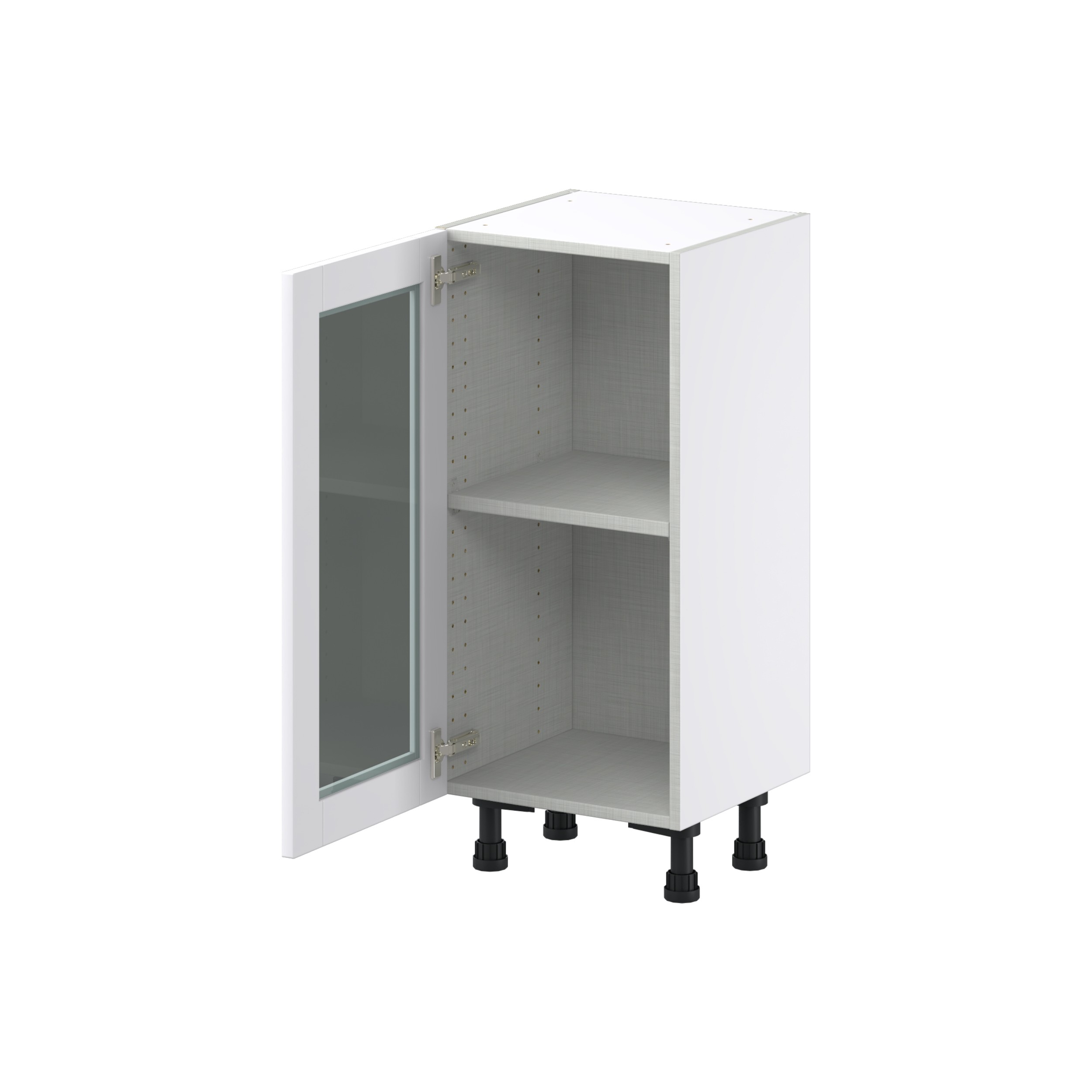 Bright White  Shaker Assembled Shallow Base  Cabinet with a Full HighGlass Door (15 in. W x 34.5 in. H x 14 in. D)