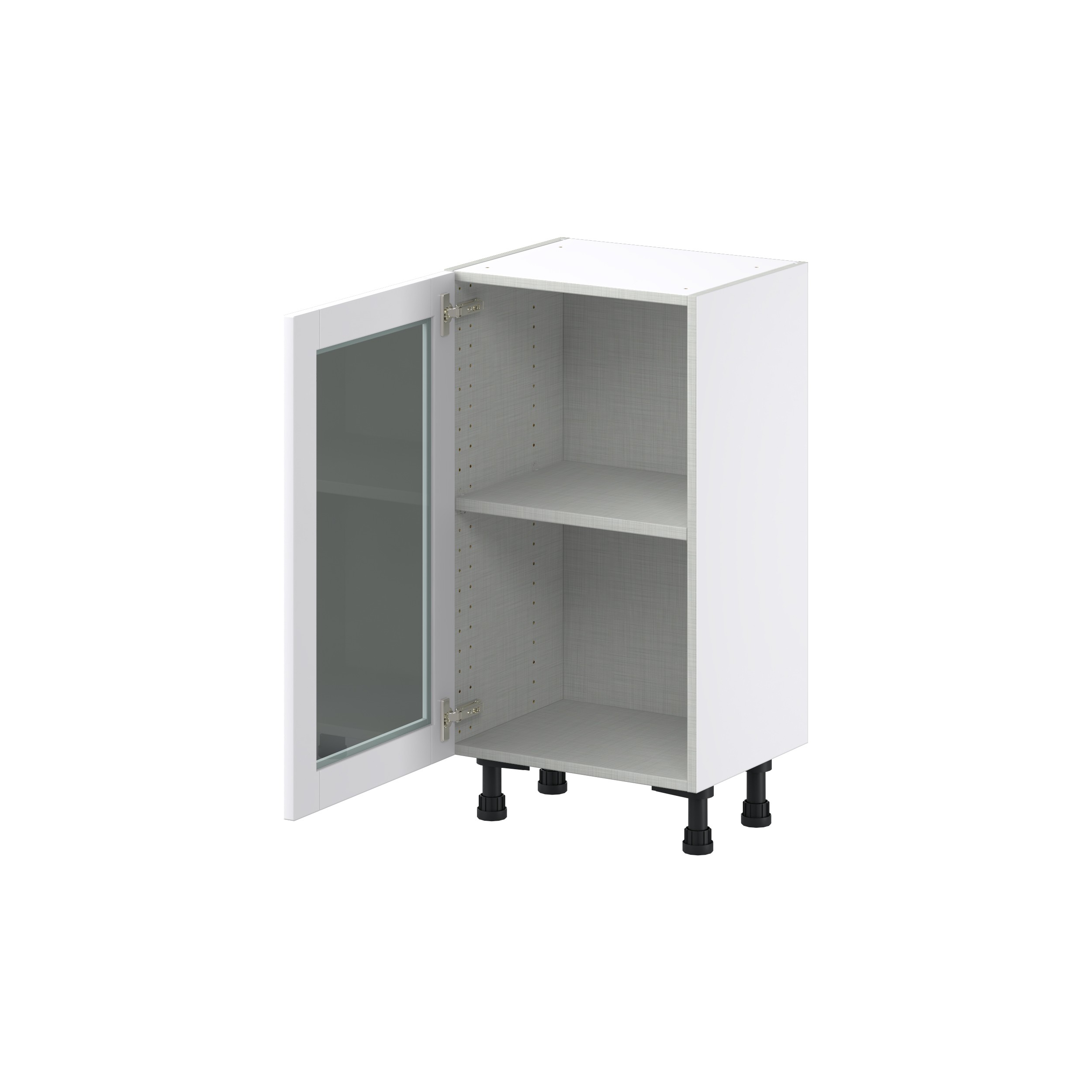 Bright White  Shaker Assembled Shallow Base  Cabinet with a Full High Glass Door (18 in. W x 34.5 in. H x 14 in. D)