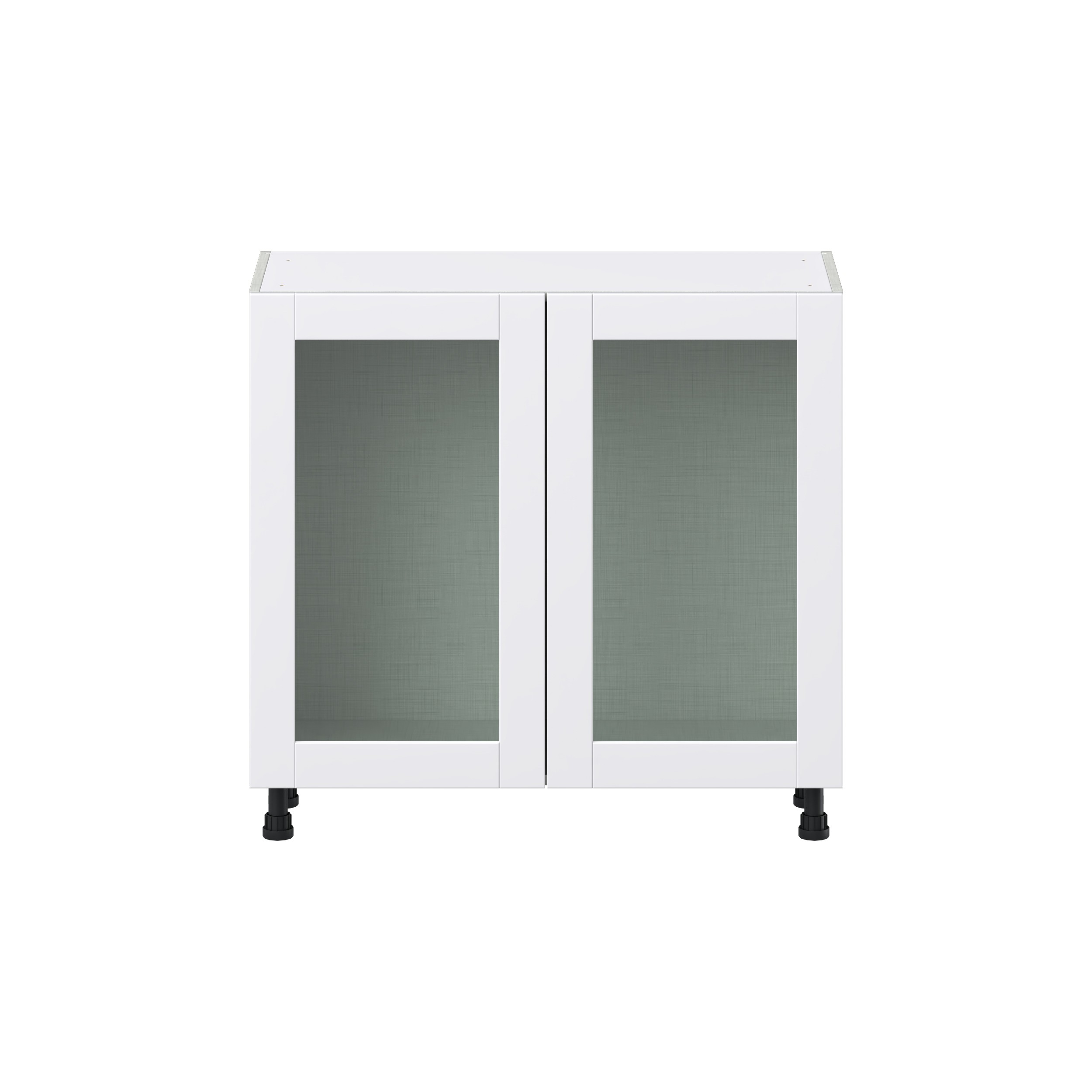 Bright White  Shaker Assembled Shallow Base  Cabinet with 2 Full High Glass Doors (36 in. W x 34.5 in. H x 14 in. D)