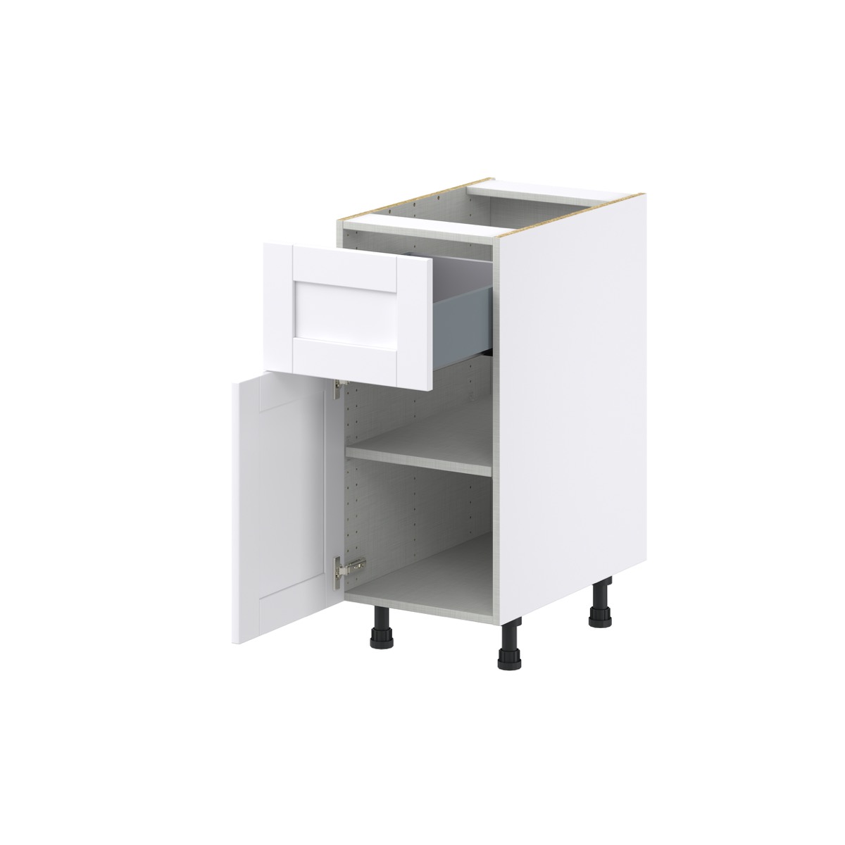 Dahlia Bright White  Shaker Assembled Base Cabinet with 1 Door and 10 in. Drawer (15 in. W x 34.5 in. H x 24 in. D)