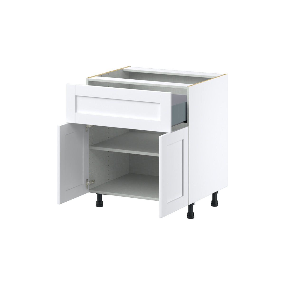 Dahlia Bright White  Shaker Assembled Base Cabinet with 1 Door and 10 in. Drawer (30 in. W x 34.5 in. H x 24 in. D)