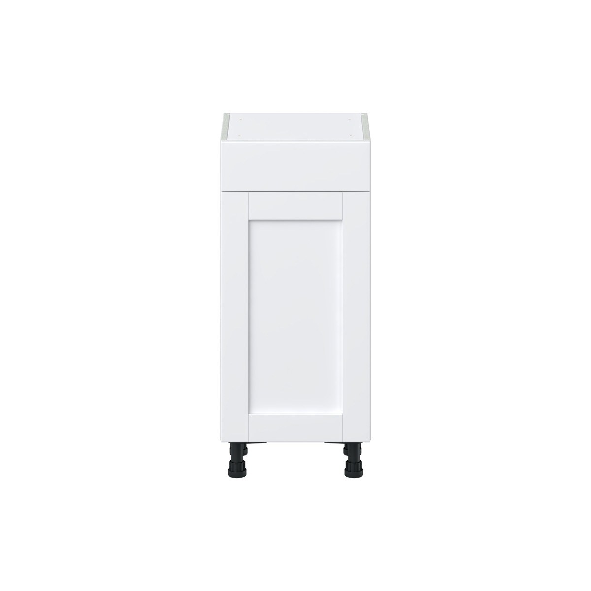 Dahlia Bright White  Shaker Assembled Shallow Base Cabinet with 1 Door and 1 Drawer (15 in. W x 34.5 in. H x 14 in. D)