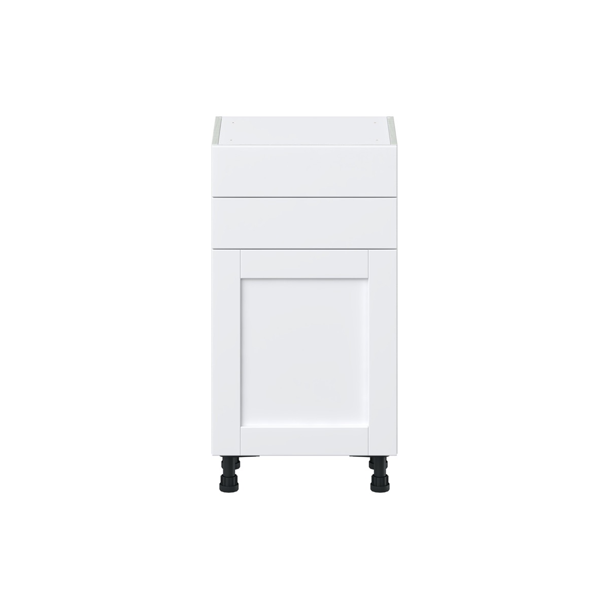 Dahlia Bright White  Shaker Assembled Shallow Base Cabinet with 1 Door and Two 10 in. Drawers (18 in. W x 34.5 in. H x 14 in. D)