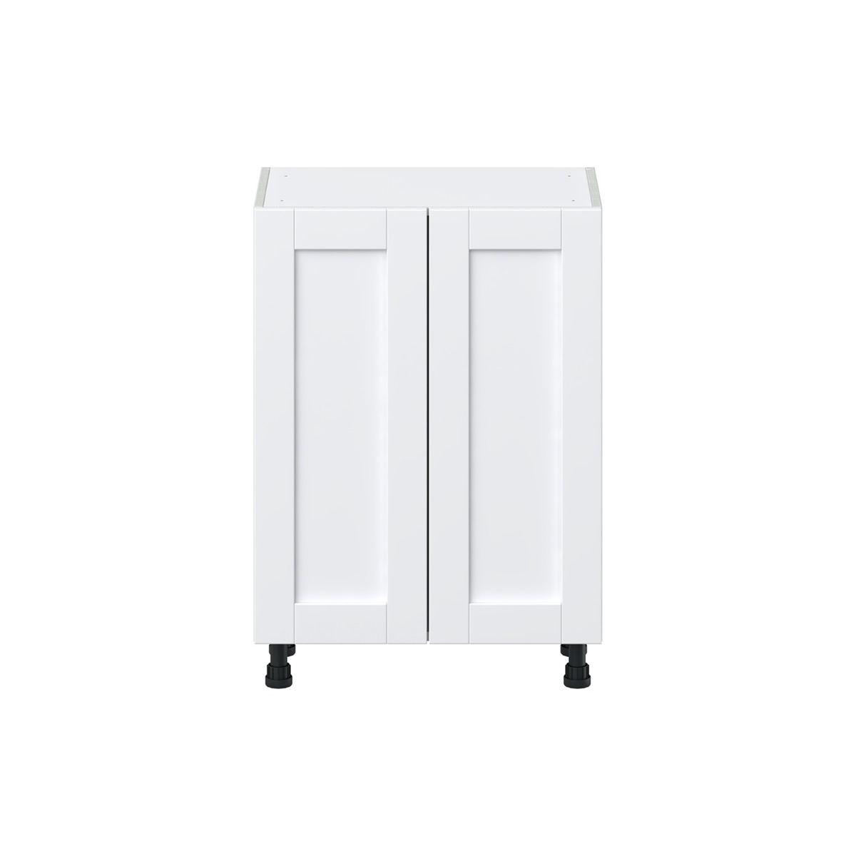 Dahlia Bright White  Shaker Assembled Shallow Base Cabinet with 2 Full High Doors and 3 Inner Drawers (24 in. W x 34.5 in. H x 14 in. D)