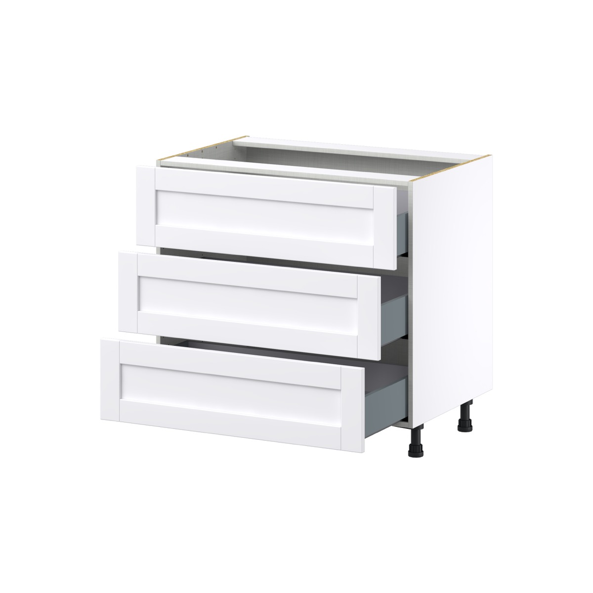 Dahlia Bright White  Shaker Assembled Cooktop Base Cabinet with Three 10 in. Drawers (36 in. W x 34.5 in. H x 24 in. D)