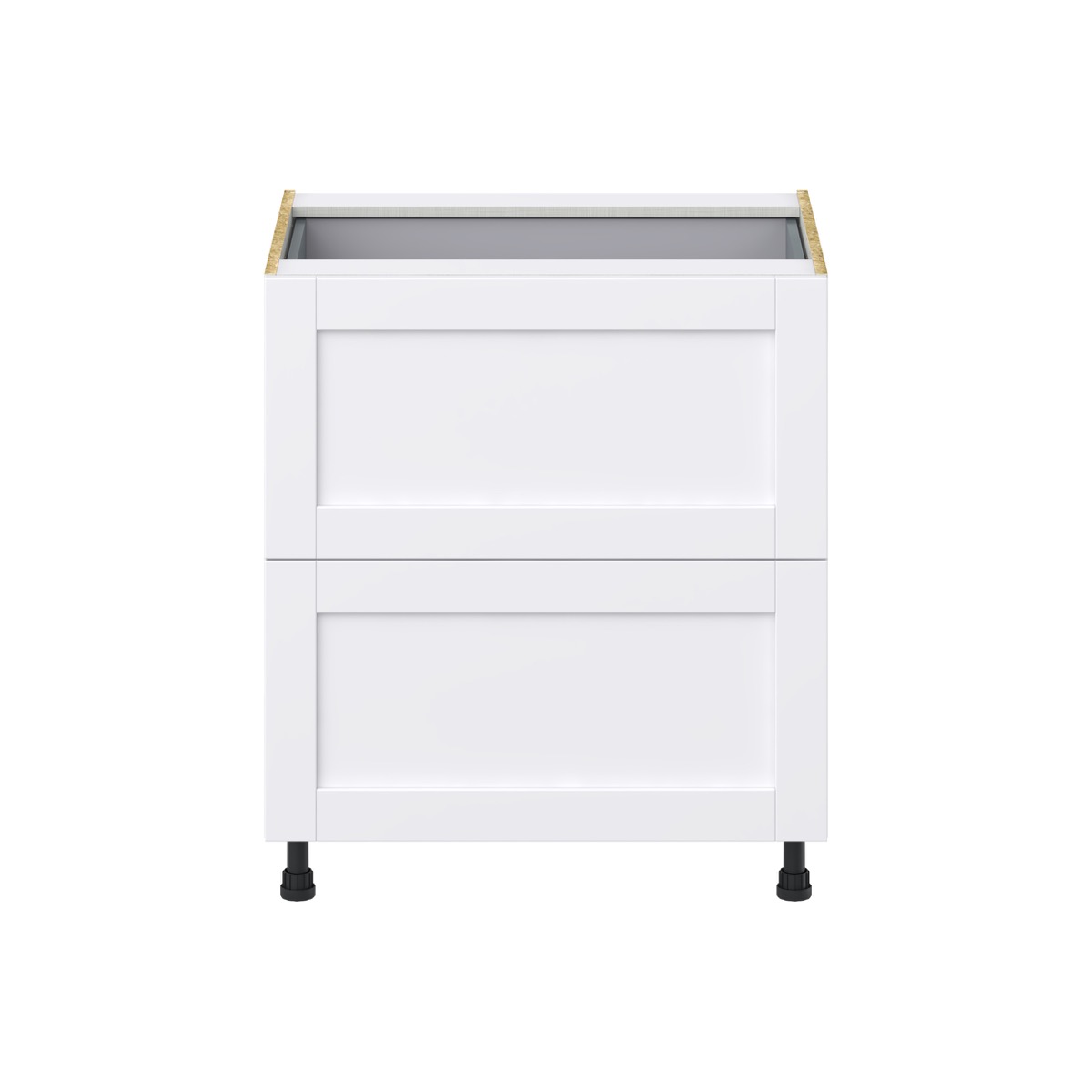 Dahlia Bright White  Shaker Assembled Base Cabinet with 2 Drawers and 1 Inner Drawer (30 in. W x 34.5 in. H x 24 in. D)