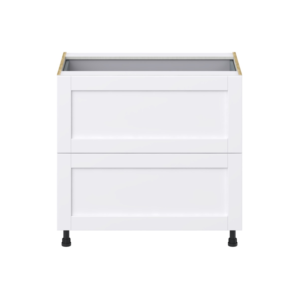 Dahlia Bright White  Shaker Assembled Base Cabinet with 2 Drawers and 1 Inner Drawer (36 in. W x 34.5 in. H x 24 in. D)