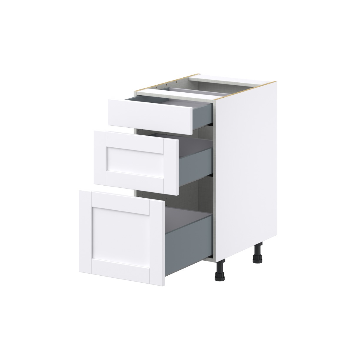 Dahlia Bright White  Shaker Assembled Base Cabinet with 3 Drawers (18 in. W x 34.5 in. H x 24 in. D)