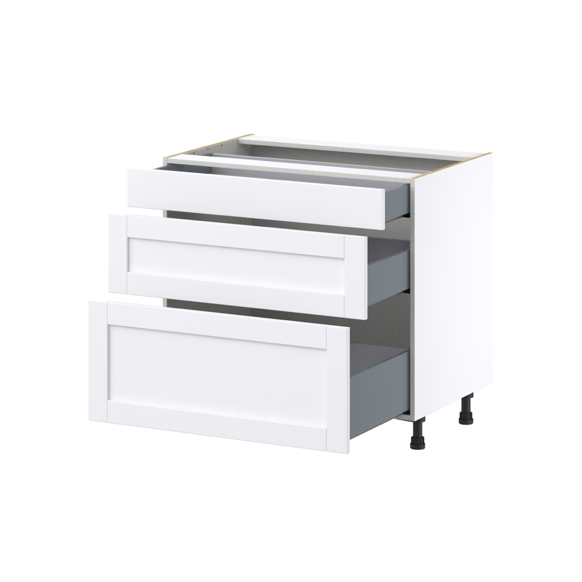 Dahlia Bright White  Shaker Assembled Base Cabinet with 3 Drawers (36 in. W x 34.5 in. H x 24 in. D)