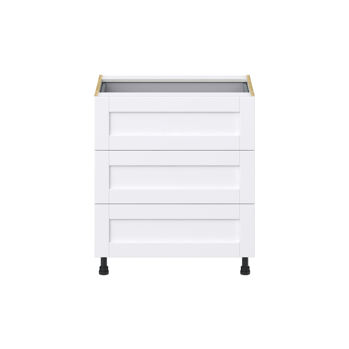 Dahlia Bright White  Shaker Assembled Base Cabinet with Three 10 in. Drawers and 1 Inner Drawer (30 in. W x 34.5 in. H x 24 in. D)