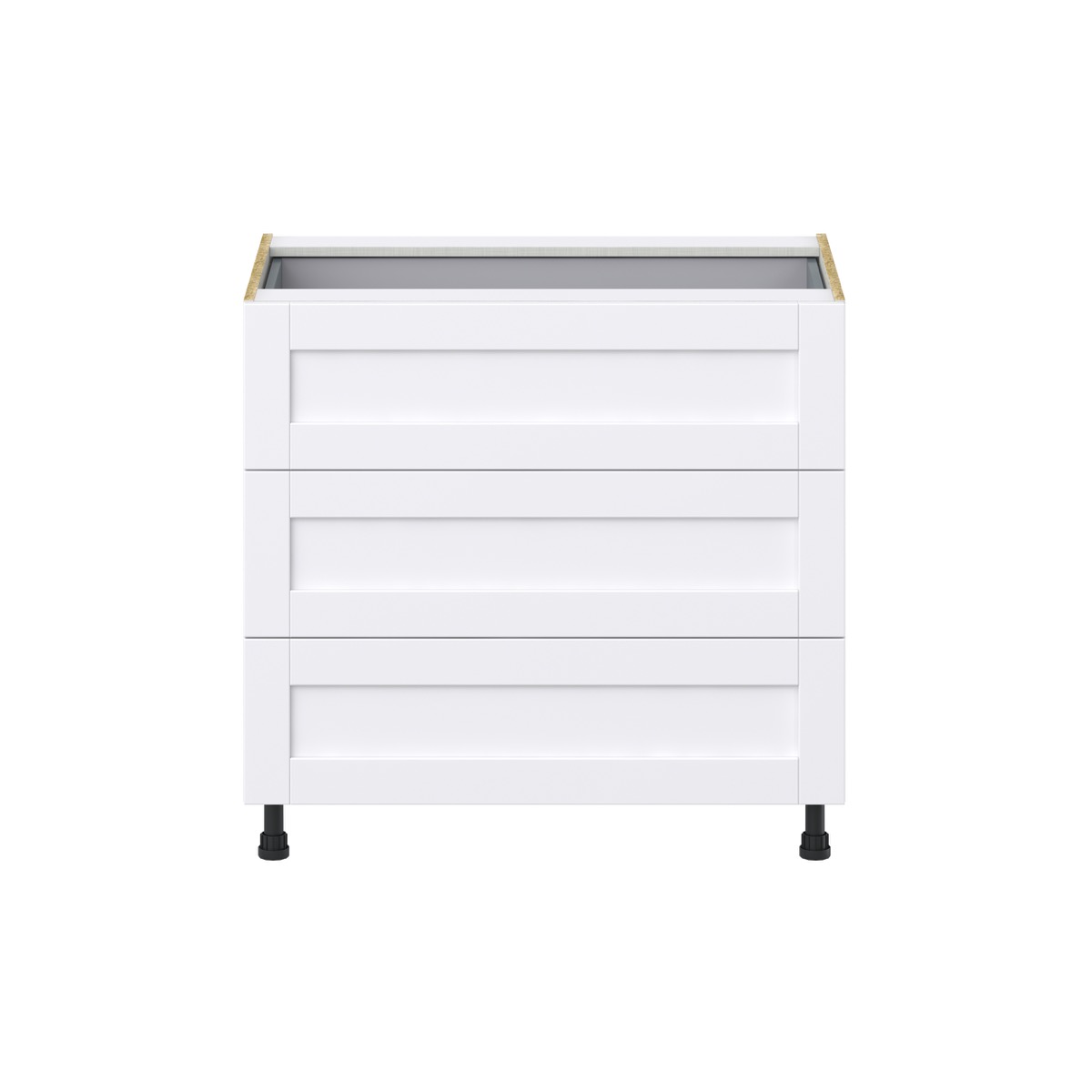 Dahlia Bright White  Shaker Assembled Base Cabinet with Three 10 in. Drawers and 1 Inner Drawer (36 in. W x 34.5 in. H x 24 in. D)