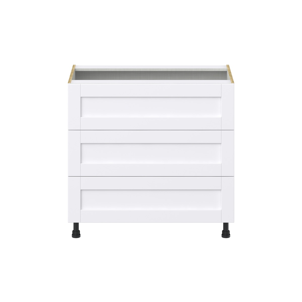 Dahlia Bright White  Shaker Assembled Base Cabinet with Three 10 in. Drawers (36 in. W x 34.5 in. H x 24 in. D)