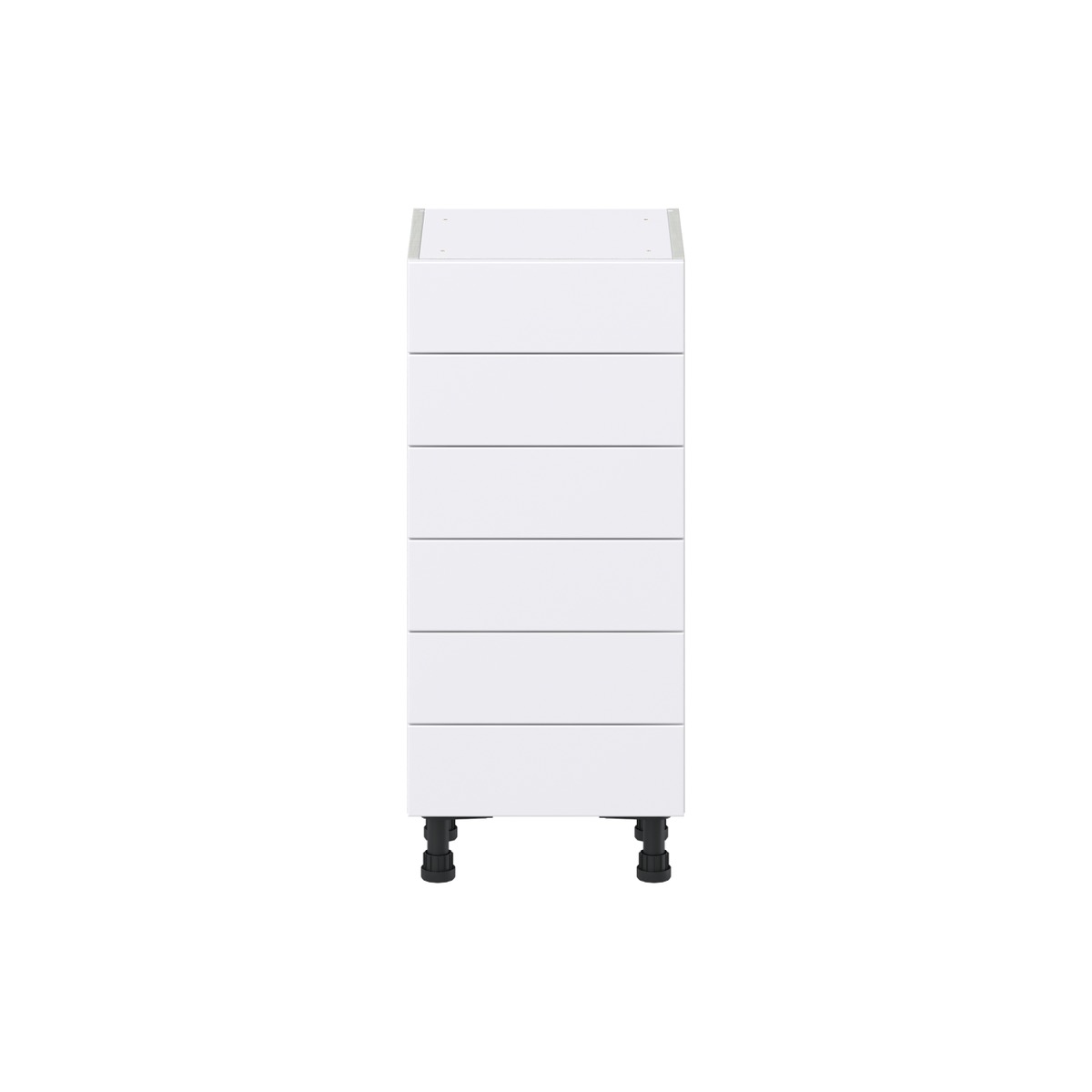 Dahlia Bright White  Shaker Assembled Shallow Base Cabinet with 6 Drawers (15 in. W x 34.5 in. H x 14 in. D)