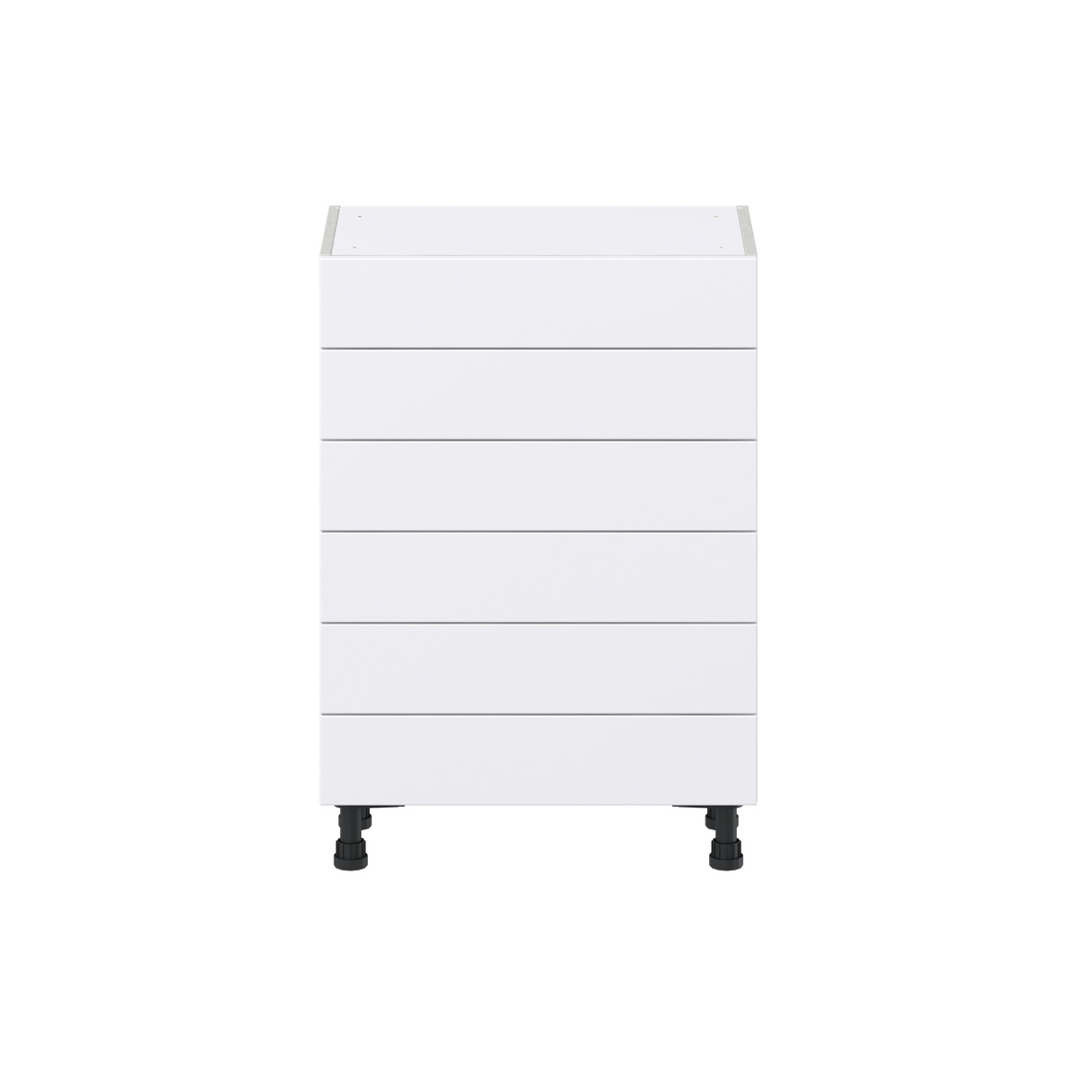 Dahlia Bright White  Shaker Assembled Shallow Base Cabinet with 6 Drawers (24 in. W x 34.5 in. H x 14 in. D)