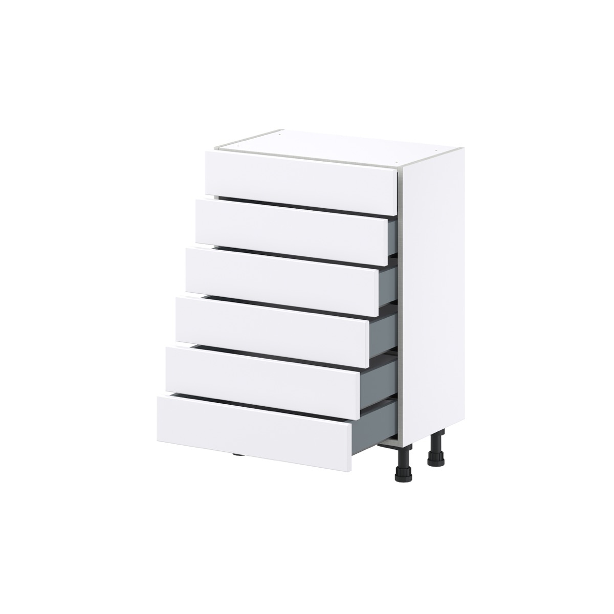 Dahlia Bright White  Shaker Assembled Shallow Base Cabinet with 6 Drawers (24 in. W x 34.5 in. H x 14 in. D)