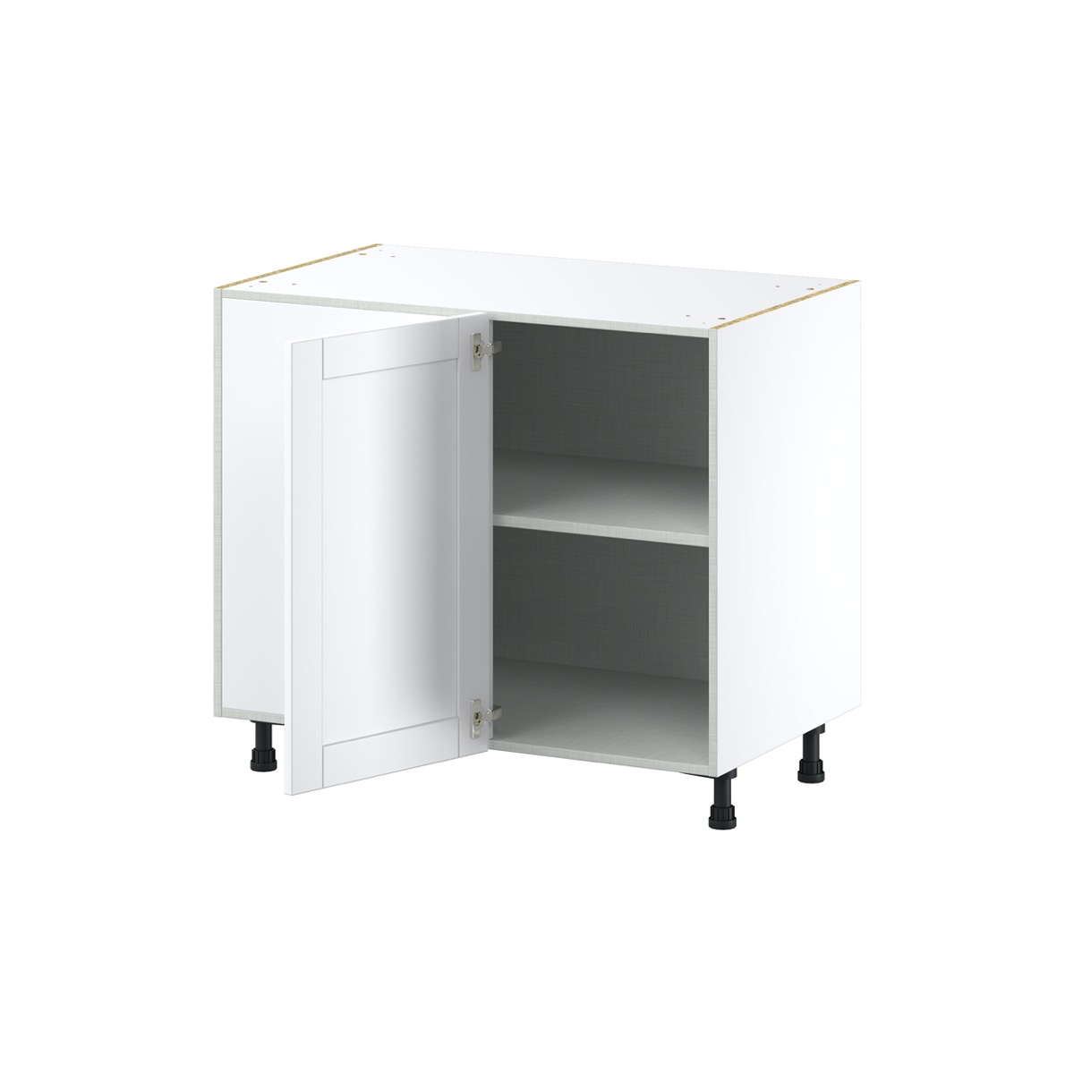 Dahlia Bright White  Shaker Assembled Blind Base Corner  Cabinet Left Open (39 in. W X 34.5 in. H X 24 in. D)