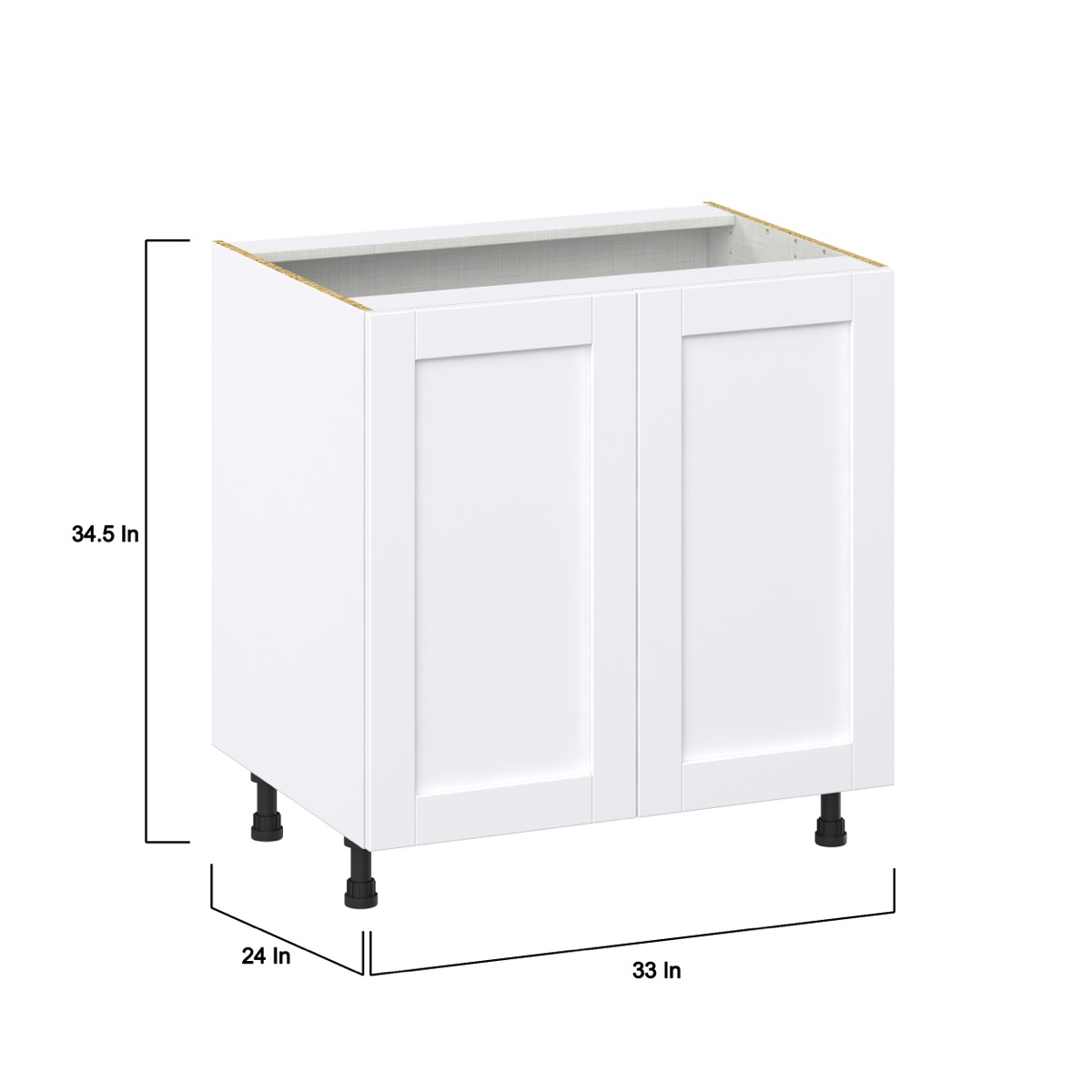 Dahlia Bright White  Shaker Assembled Base Cabinet with 2 Full High Doors (33 in. W X 34.5 in. H X 24 in. D)