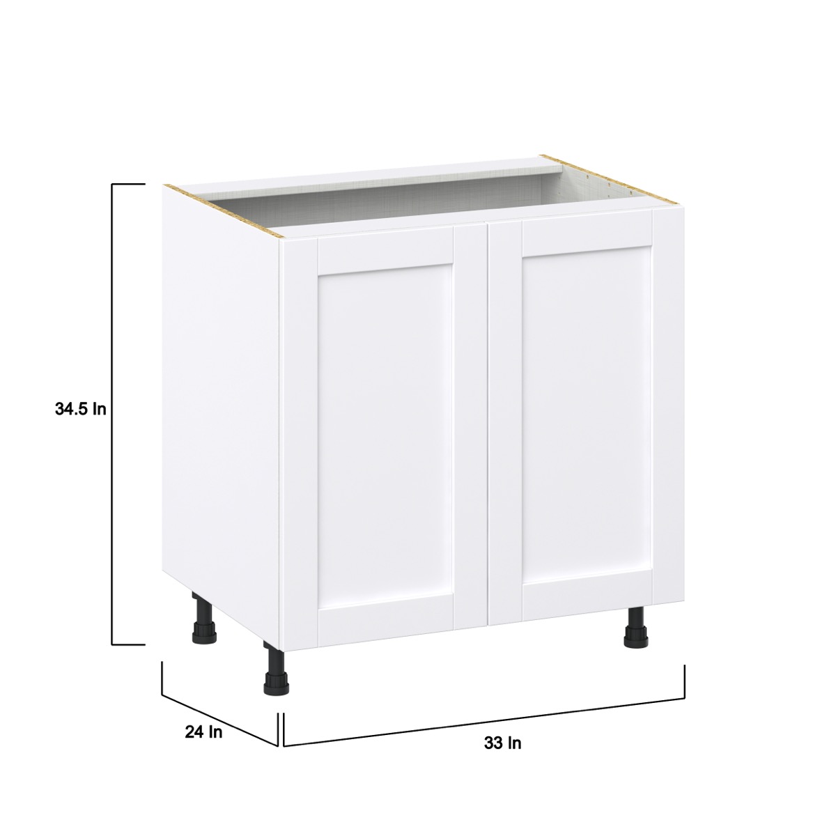 Dahlia Bright White  Shaker Assembled Base Cabinet with 2 Full High Doors and 3 Inner Drawers (33 in. W X 34.5 in. H X 24 in. D)