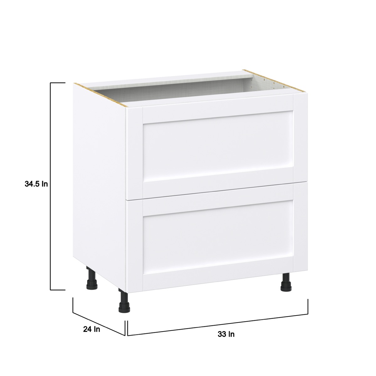 Dahlia Bright White  Shaker Assembled Base Cabinet with 2 Drawers (33 in. W X 34.5 in. H X 24 in. D)