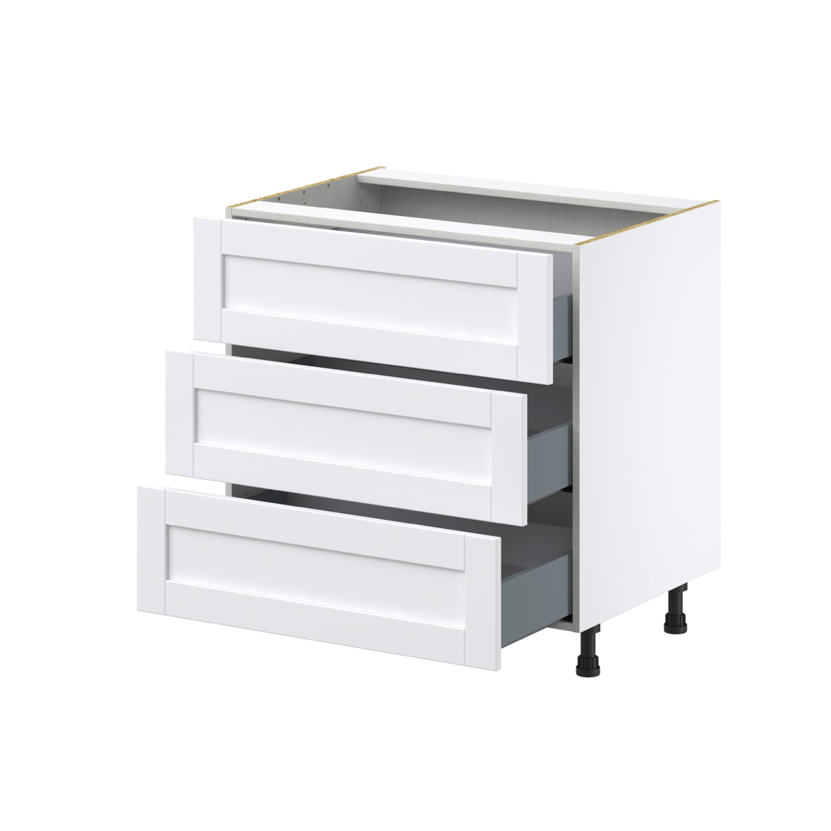 Dahlia Bright White  Shaker Assembled Base Cabinet with Three 10 in. Drawers (33 in. W X 34.5 in. H X 24 in. D)