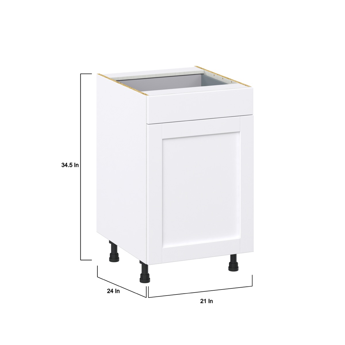 Dahlia Bright White  Shaker Assembled Base Cabinet with a Door and a Drawer (21 in. W X 34.5 in. H X 24 in. D)