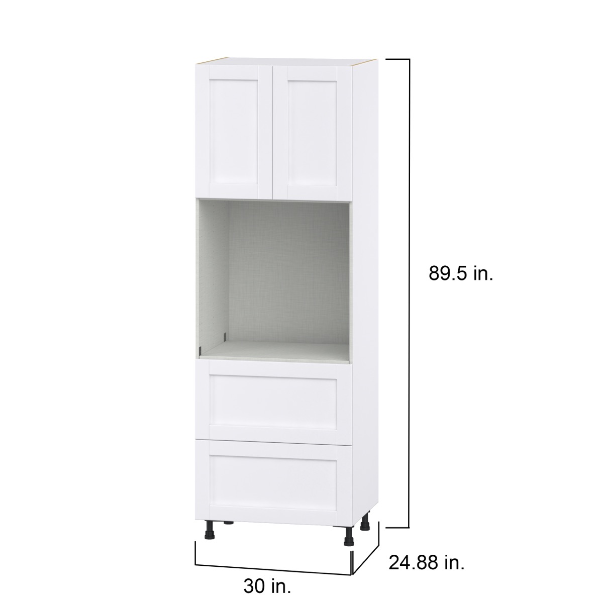 Dahlia Bright White  Shaker Assembled Pantry Single Oven Cabinet with 2 Drawer (30 in. W X 89.5 in. H X 24 in. D)