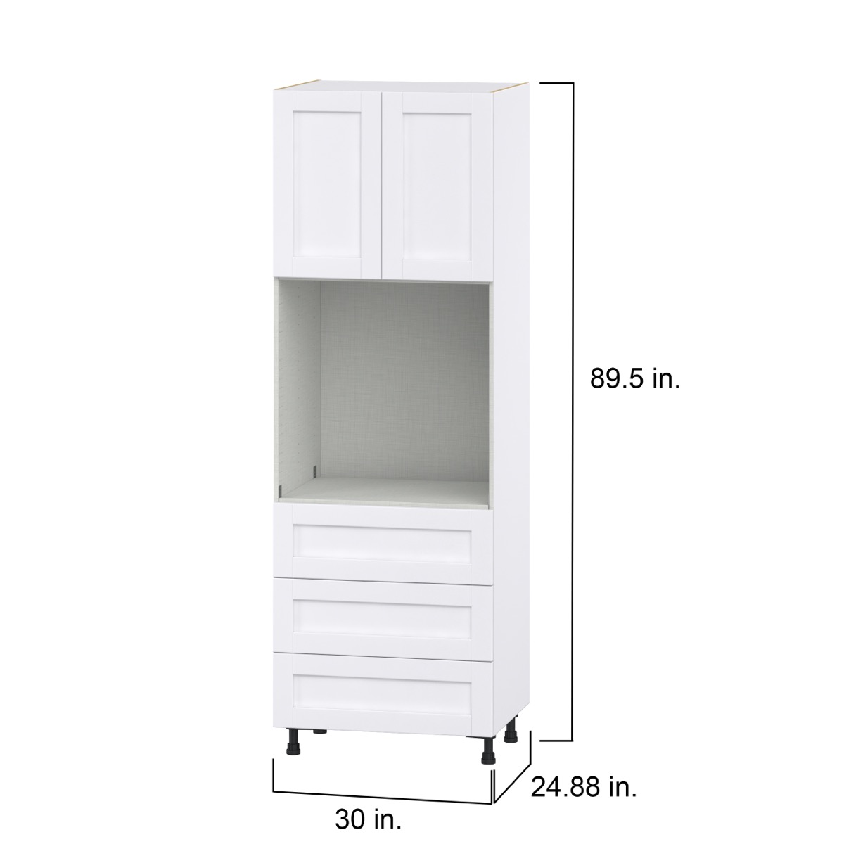 Dahlia Bright White  Shaker Assembled Pantry Single Oven Cabinet with 3 Even Drawers (30 in. W X 89.5 in. H X 24 in. D)