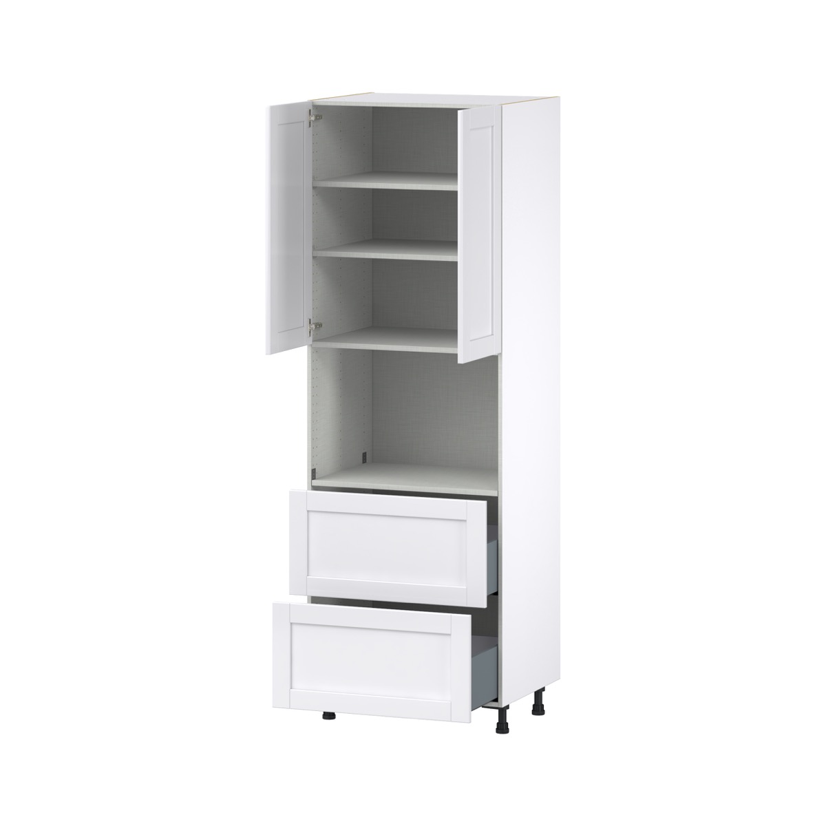 Dahlia Bright White  Shaker Assembled Pantry Microwave  Cabinet with 2 Drawers (30 in. W x 89.5 in. H x 24 in. D)