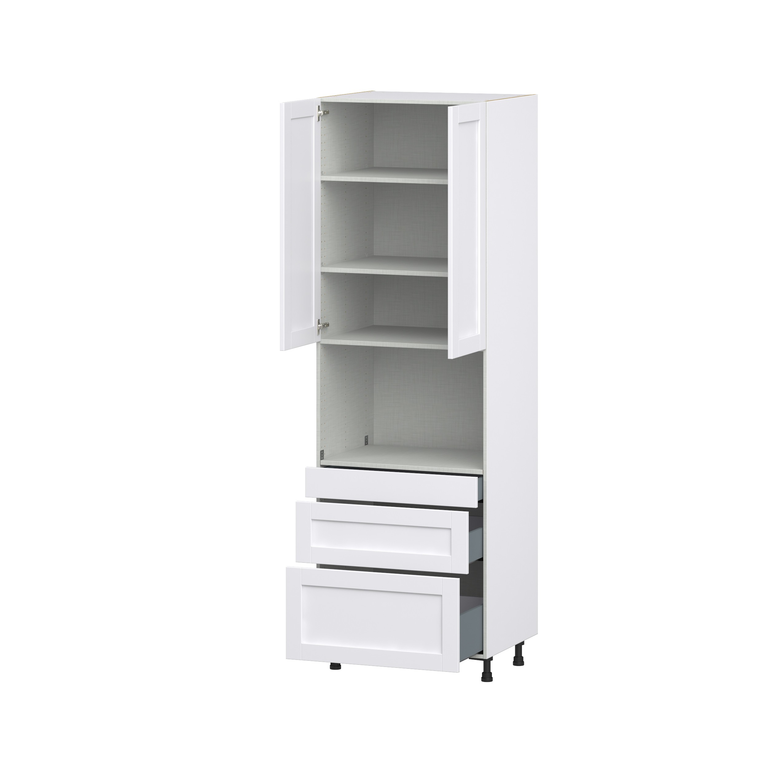 Dahlia Bright White Shaker Assembled Pantry Microwave Cabinet with 3 Drawers (30 in. W x 94.5 in. H x 24 in. D)