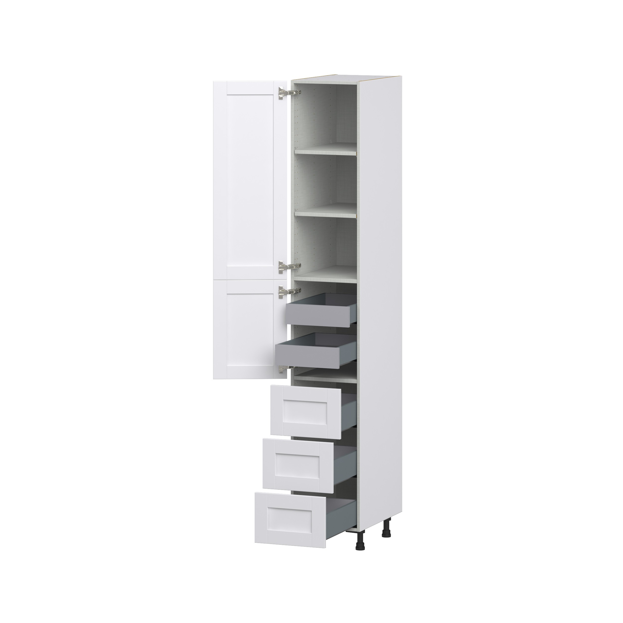 Dahlia Bright White Shaker Assembled Pantry Cabinet 2 Doors with 3 Drawers and 2 Inner Drawers (15 in. W X 94.5 in. H X 24 in. D)