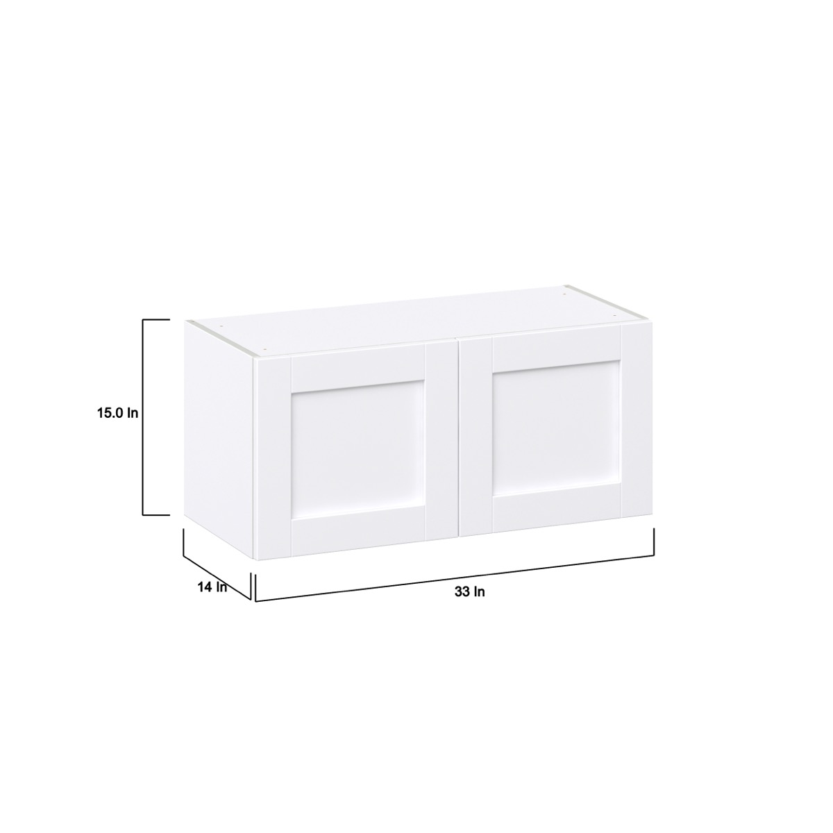 Dahlia Bright White  Shaker Assembled Wall Bridge  Cabinet (33 in. W X 15 in. H X 14 in. D)